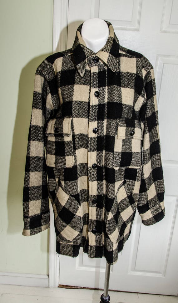 Vintage 1940's Men's Plaid Wool Work Jacket Shirt