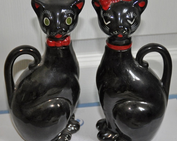 Vintage 1950's Shafford Black Cat Oil Vinegar Cruets Etsy