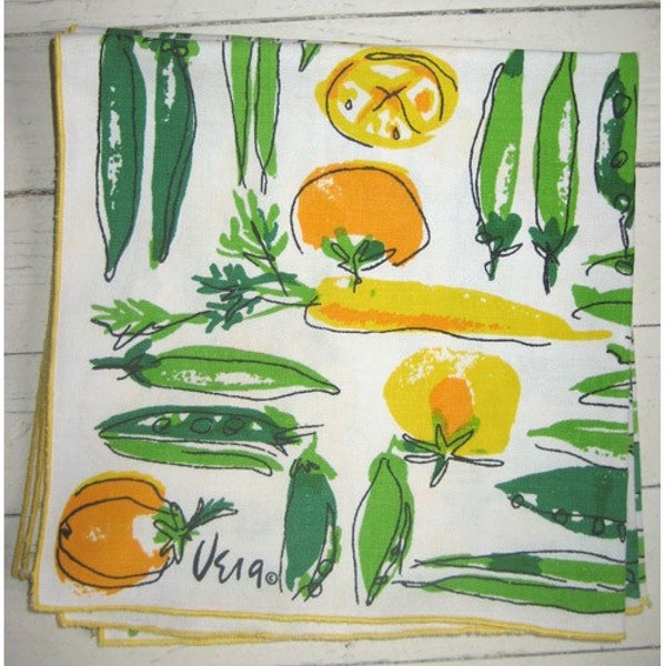 Five Vintage Vera Vegetable Print Napkins