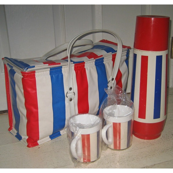 SALE Vintage Thermo Serv Thermos, Cups and Insolated Bag