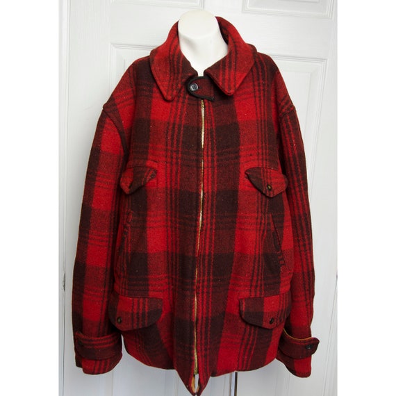 Vintage 1940's Red Plaid Wood Hunting Jacket