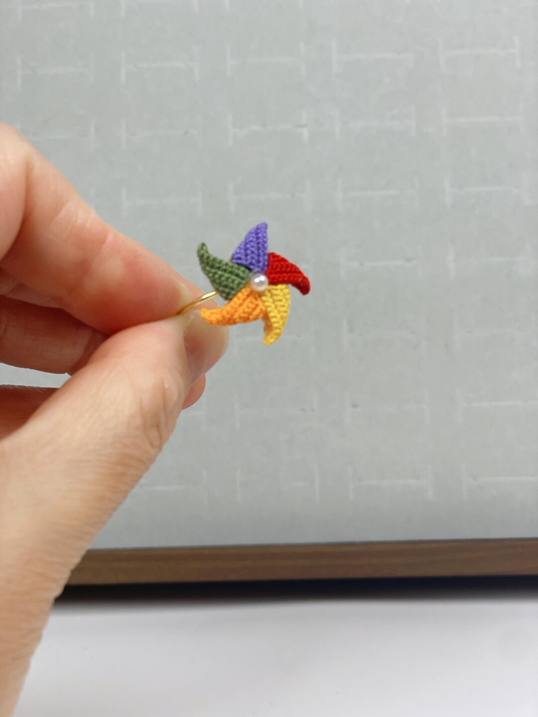 Handmade Micro Crochet Windmill Ring: Adjustable Colorful Jewelry - Etsy