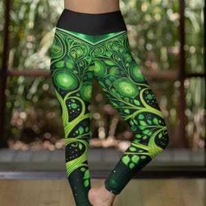Neon Green Tree of Life Leggings: High Waist Yoga Pants