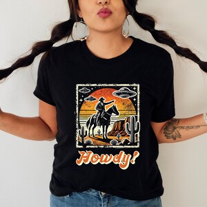 Cowboy Sunset UFO T-Shirt: Western Desert Graphic Tee