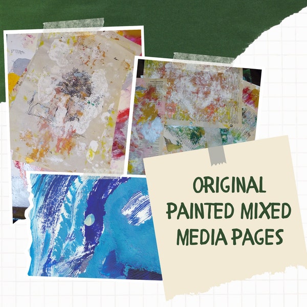 Ephemeral Paper bundle-  original mixed media art on book pages for collaging, background for scrapbooking and mixed media