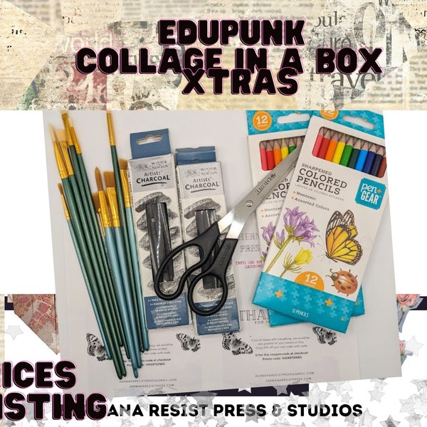 EXTRAS Collage in a Box: edupunk collaging kit extras make create learn have fun while learning the basics of collaging