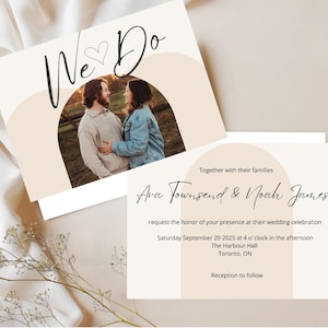 Faire-part de mariage bohème | Modèle de toile modifiable | Faire-part numérique crème et beige | Modèle de mariage imprimable