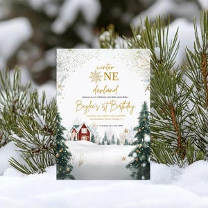 Carte d'invitation à imprimer sur le thème Onederland hiver Noël hiver 1er anniversaire