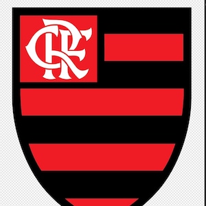 May include: A shield-shaped emblem with a black and red design. The top left corner features a red square with a white intertwined monogram. Below, alternating red and black horizontal stripes fill the shield. A gold star sits above.