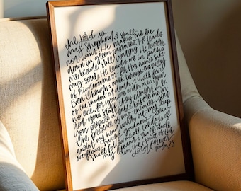 Psalm 23 (Full Chapter - White) | Christian Wall Art | Hand Lettered Large Poster, Scripture Artwork | Physical Print (Unframed)