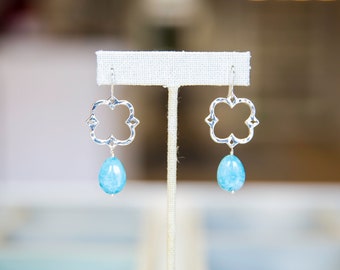 Stunning Blue Larimar and Clover Dangle Earrings - As Seen on TV