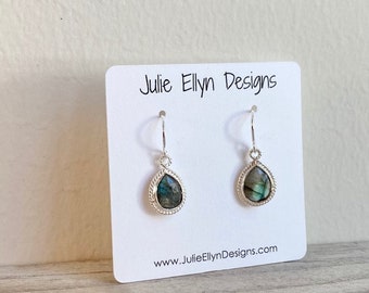 Worn on Only Murders in the Building - Dainty Teardrop Labradorite Dangle Earrings