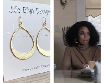 Brushed Brass Open Teardrop Earrings - Worn on This is Us