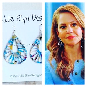 Worn on Aurora Teagarden MysteriesBright Acrylic Lattice Teardrop Earrings