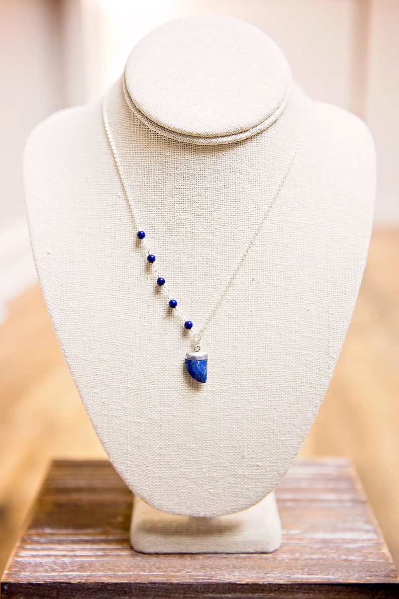 Asymmetrical Blue Blue Lapis and Sterling Silver Necklace image 1