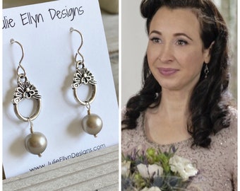 Worn on When Calls the Heart - Swarovski Pearl and Ornate Hoop Earrings