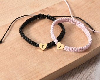 Set of 2 Personalized Initial Heart Bracelets,Initials Matching Bracelet for Couple Friend,Couple Boyfriend Girlfriend Gift,Anniversary Gift
