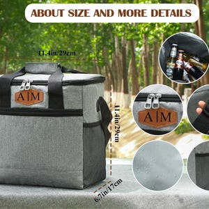 Pu&ograve; includere: Borsa termica grigia con dettagli neri. Presenta una toppa in pelle marrone con le iniziali "A|M". Dimensioni: 29 cm di altezza e larghezza, 17 cm di profondit&agrave;. Include tracolla e tasca laterale in rete.