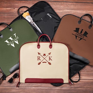 Personalized Suit Bag, Groomsmen Gift, Groomsmen Suit Bag, Embroidered Garment Bag, Leather Handle Garment Bag,Canvas Suit Bag,Best Man Gift