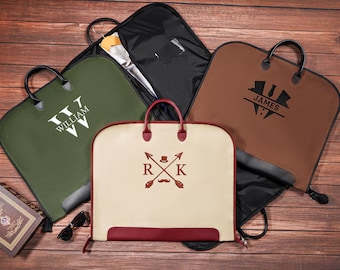 Personalized Suit Bag, Groomsmen Gift, Groomsmen Suit Bag, Embroidered Garment Bag, Leather Handle Garment Bag,Canvas Suit Bag,Best Man Gift