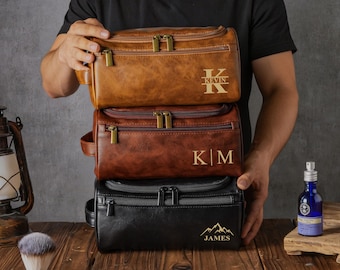 Neceser de cuero personalizado, regalos para padrinos de boda, neceser de cuero grabado para padrinos de boda, neceser de viaje para hombre, regalo de aniversario para él.