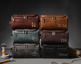 Personalized Men’s Leather Toiletry Bag, Groomsmen Gifts, Engraved Leather Toiletry Bag, Travel Toiletry Bag,Groomsmen Dopp Kit,Gift for Him