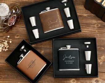 Personalized Engraved Leather Flask for Men, Groomsmen Gifts, Custom Groomsmen Leather Flask, Best Man Gifts, Leather Flask for Groomsmen