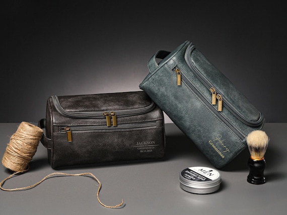 best travel toiletry bag for men Personalized Dopp Kit: Circle, Black resistant. HLC Leather Toiletry Bag for