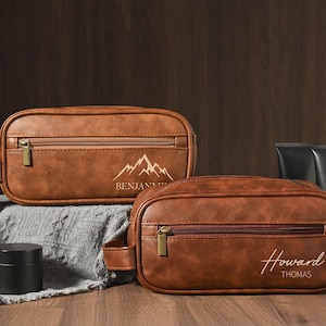 Trousse de toilette personnalisée en cuir pour homme, cadeaux pour garçons d'honneur, kit Dopp, accessoire en cuir pour homme, cadeaux de proposition de garçon d'honneur, cadeau d'anniversaire pour lui