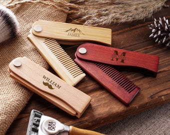 Pettine da barba pieghevole personalizzato, regalo per testimoni dello sposo, pettine da uomo in legno inciso, regalo per lui