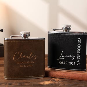 Personalized Leather Flask for Men, Personalized Hip Flask, Groomsmen Gifts, Custom Groomsmen Flask, Best Man Gifts, Groomsmen Proposal