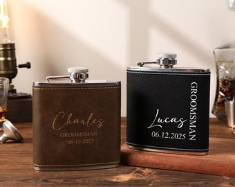 Fiaschetta in pelle personalizzata per uomo, fiaschetta personalizzata, regali per lo sposo, fiaschetta personalizzata per lo sposo, regali per il testimone dello sposo, proposta per lo sposo