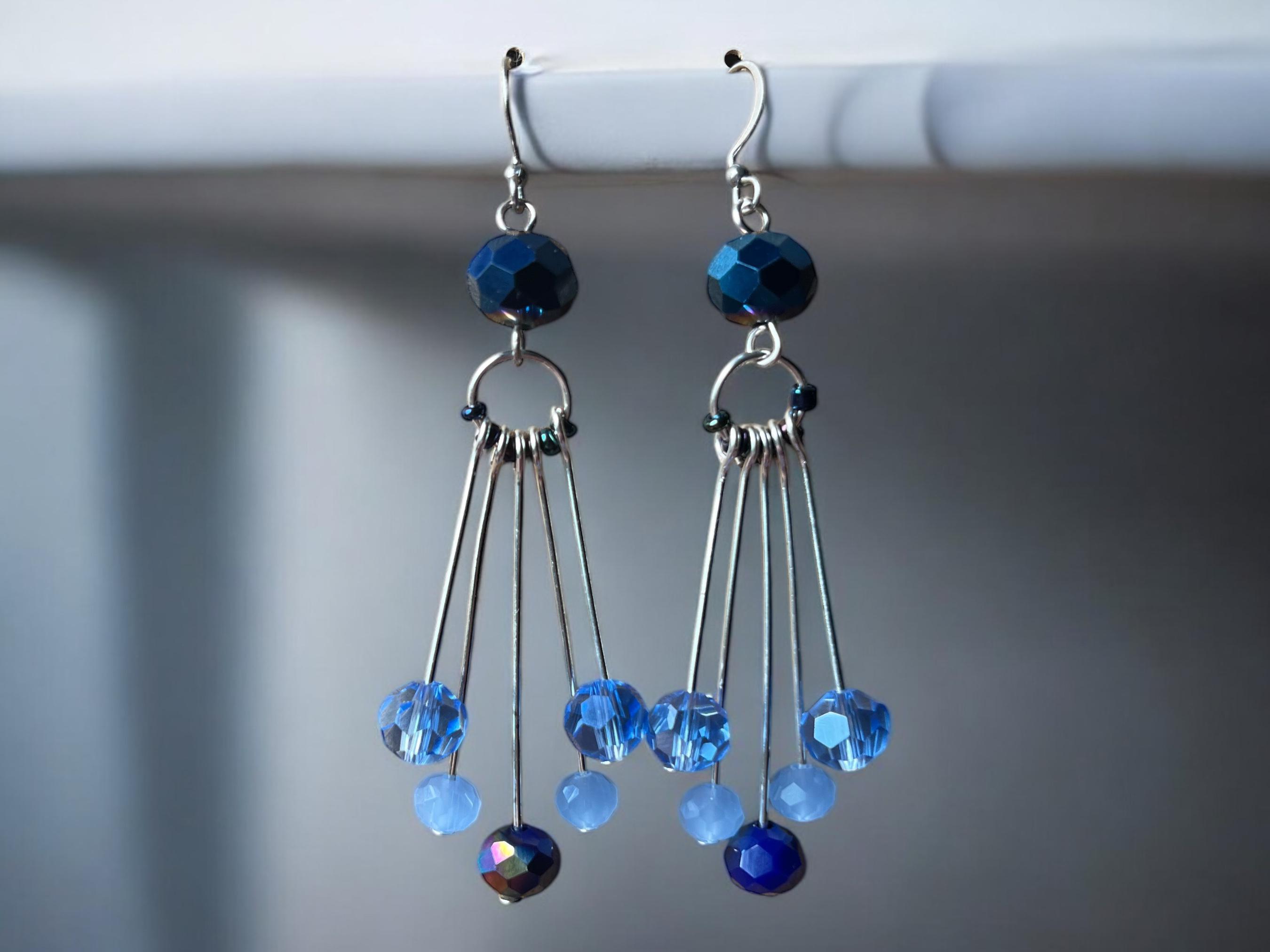 Blue Beaded Dangle Earrings: Boho Party Jewelry