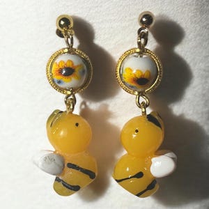 Bee Dangle Earrings for Women Honey Bee Jewelry for Nature Lovers Handmade Glass Earrings Gift for Her Cute Earrings for Spring Outfit