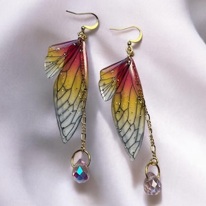 Rote Feenflügel Ohrringe: Kristallanhänger, Boho Schmuck