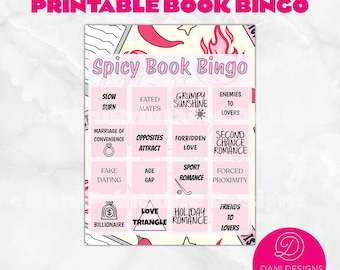 Cartão de Bingo Spicy Book: Desafio de Leitura de Romance (PDF para impressão)