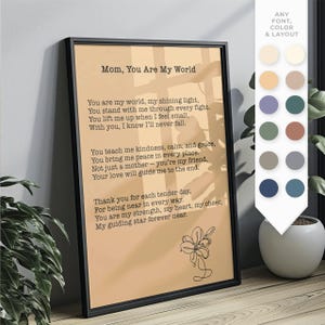Custom Gift for Mother Personalized Mom Poem Print  Framed Wall Decor  Gift from Son or Daughter  Poem Print custom canvas text poster