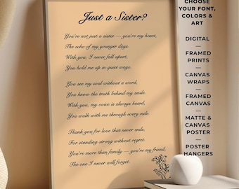 Personalized Sister Poem Print - Custom Quote, Poetry, Text, Words Wall Art Gift