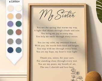 Personalized Sister Poem Print: Custom Quote, Poetry, Text, Words Wall Art Gift