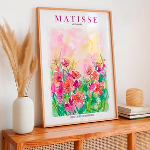 Matisse Wildflower Meadow Poster - Colorful Watercolor Floral Print, Pink Green Botanical Wall Decor for Bedroom Living Room Office Art682