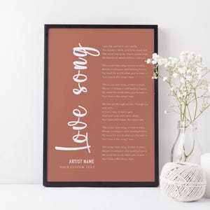 Custom Song Lyrics Print, Personalized Music Poster, Customizable Music Gift, Wedding Anniversary Gift, Memorial Song Lyric Wall Art