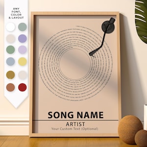 custom song lyrics art, song poster, music vinyl poster, personalized music lover gift, wedding song lyric canvas poster framed wall art