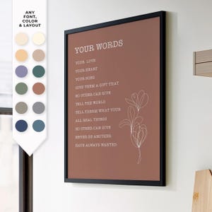 Custom poem print, Poem print, Custom quote print, Custom framed quote, Custom Line Art Poster, Anniversary Birthday Gift In Loving memory