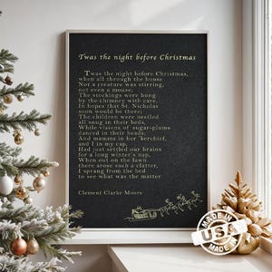Twas The Night Before Christmas Sign: Framed Holiday Poem Canvas or Poster Wall Art