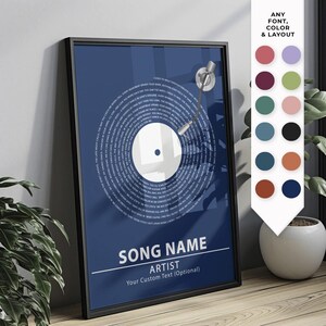 custom song lyrics art, song poster, music vinyl poster, music lover gift, personalized lyrics, wedding song lyric wall art, custom canvas