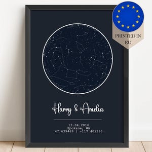 Mappa stellare personalizzata, poster con mappa stellare, stampa del cielo notturno, mappa stellare, mappa delle costellazioni, regalo del cielo notturno