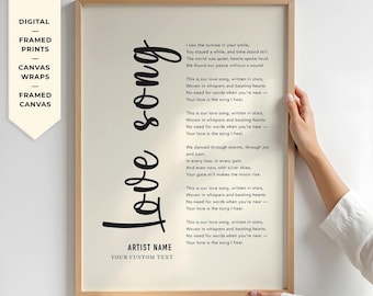 First Dance Song Lyrics Print – Personalized Wedding Anniversary Gift, Custom Canvas Paper Wall Art for Couples, Memorial Lyrics Wall Art