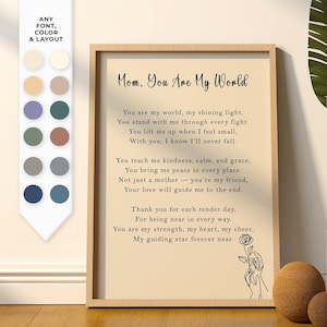 Custom Mother Quote Print  Personalized Gift for Mom  Framed Wall Art  Gift from Daughter or Son text poster custom poem print text poster