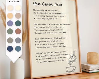 Custom Retirement Poetry Print - Personalized Poem Artwork, Meaningful Message on Canvas