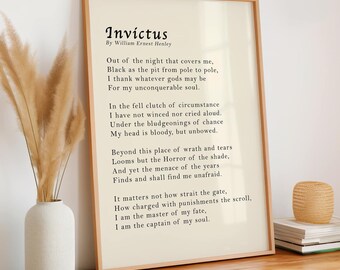 Invictus by William Ernest Henley Poem Print - Poetry Print Gift, Literaty Poster, Poem Wall Art, Poem Poster, Home Decor Print
